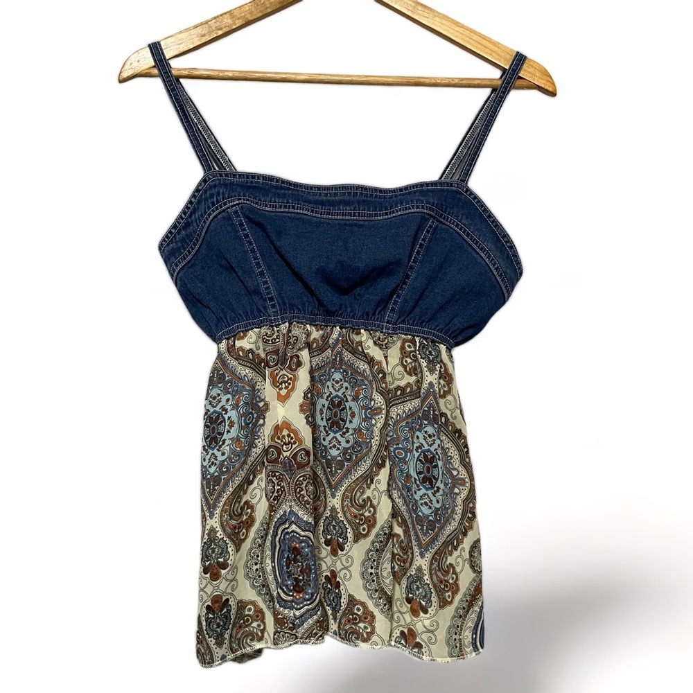 Zoey Beth Y2K‎ Paisley and Denim Tank Top